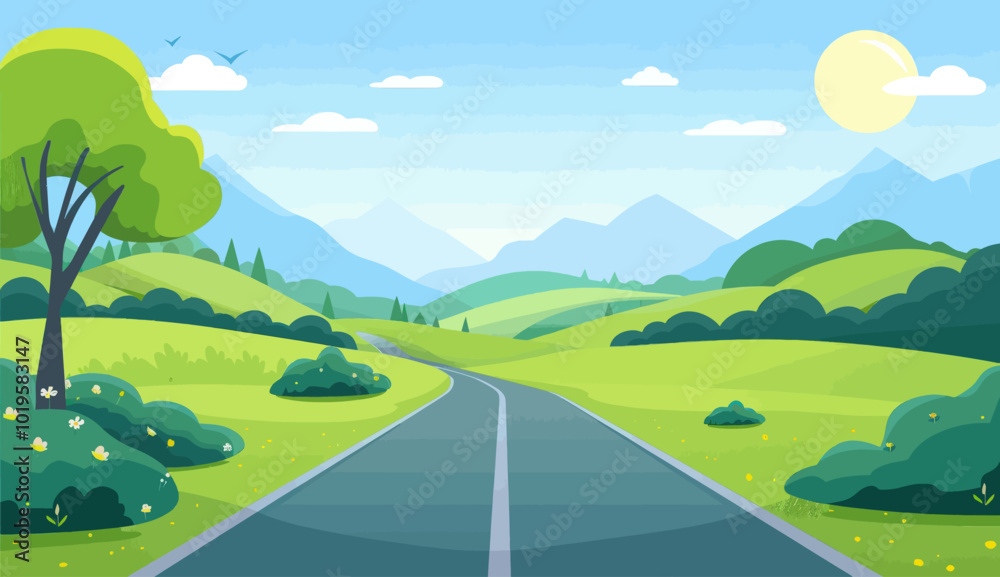 Fototapeta premium Winding Road Through Green Hills 