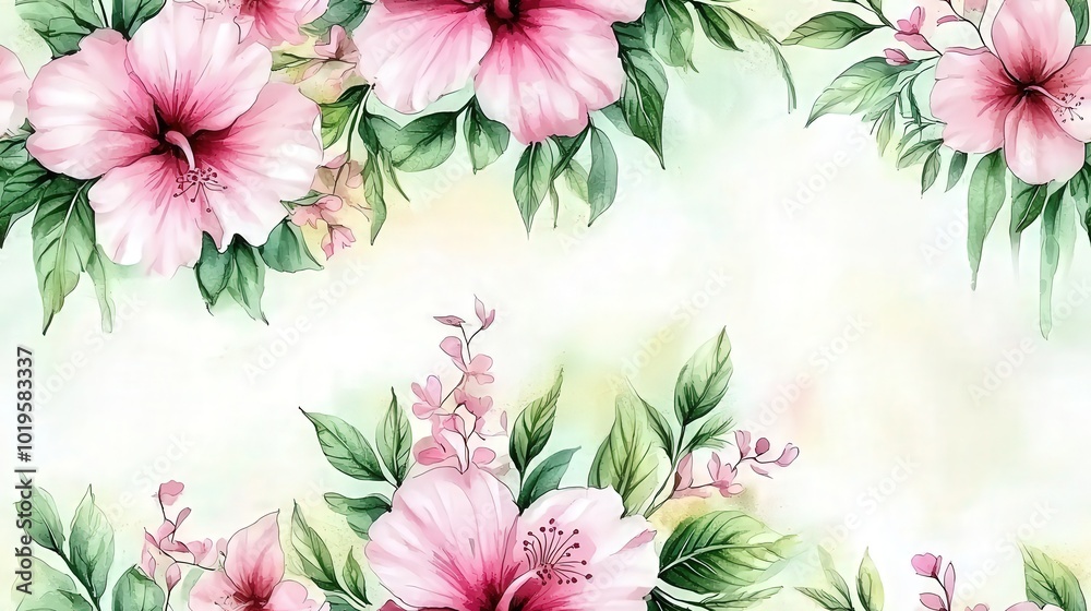 Soft Watercolor Hibiscus Flowers Arrangement Soft Watercolor Hibiscus Flowers Arrangement
