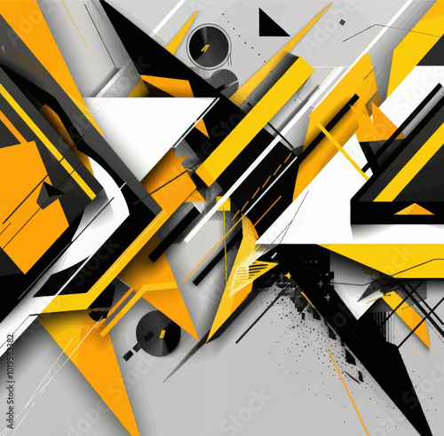 Abstract Geometric Pattern in Black, Yellow, and White  
