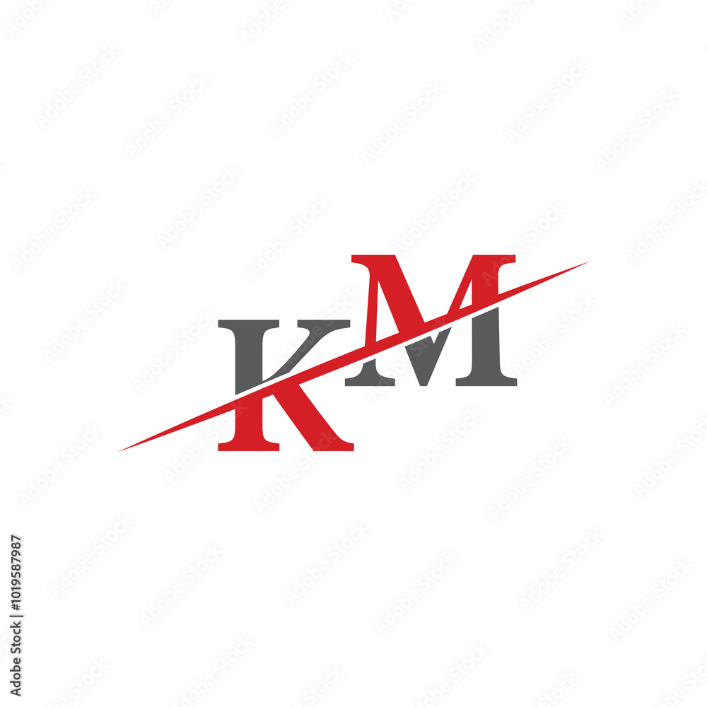 Minimalist KM Logo with Dynamic Diagonal Line Minimalist KM Logo with Dynamic Diagonal Line
