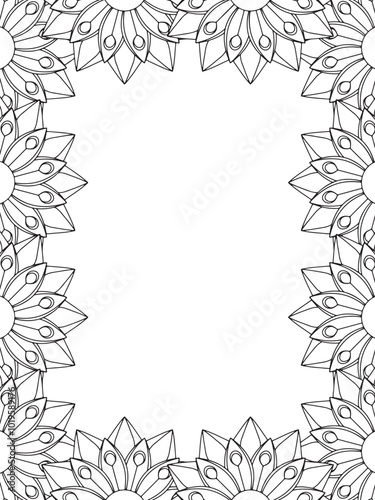 All these designs are hand-drawn and unique Flower Border Beautiful black and white illustration for adult coloring book, This is a printable Beautiful Zentangle Coloring page for KDP Interior, POD p