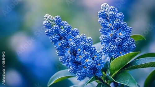 Blue flowers of eltleaf ceanothus island ceanothus or sland mountain lilac flowering tree in Londons garden UK in spring : Generative AI photo