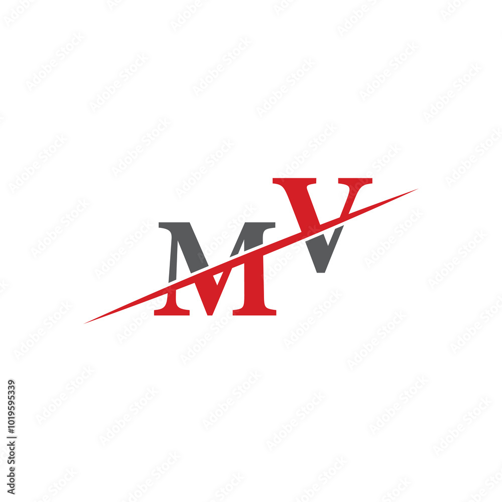 Minimalist MV Logo with Dynamic Diagonal Line