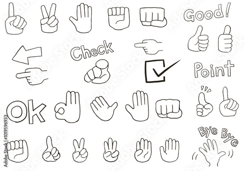 Black and white pen drawing illustrations of various types of hand signs.