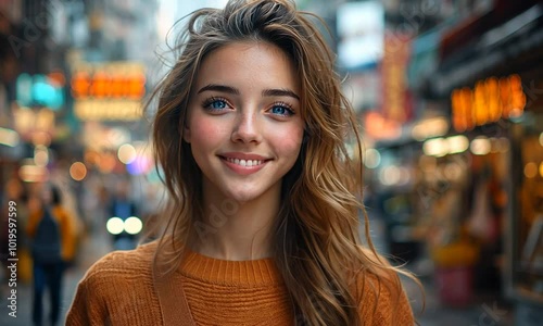 Wallpaper Mural Smiling Girl in a City Street Torontodigital.ca