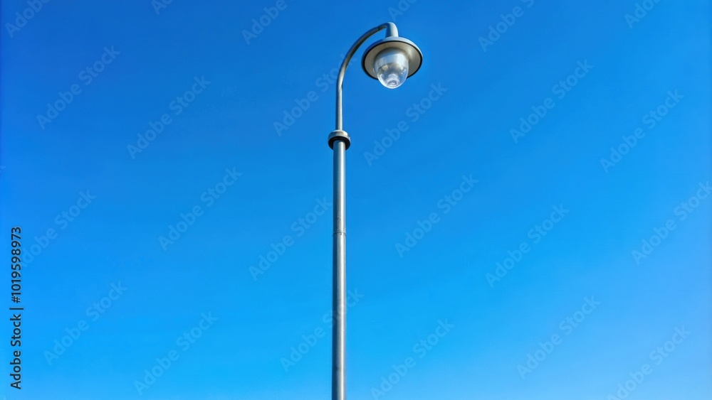 Tall metal street light pole against a clear blue sky, urban, infrastructure, technology, lighting, illuminated, city, urban Tall metal street light pole against a clear blue sky, urban, infrastructure, technology, lighting, illuminated, city, urban