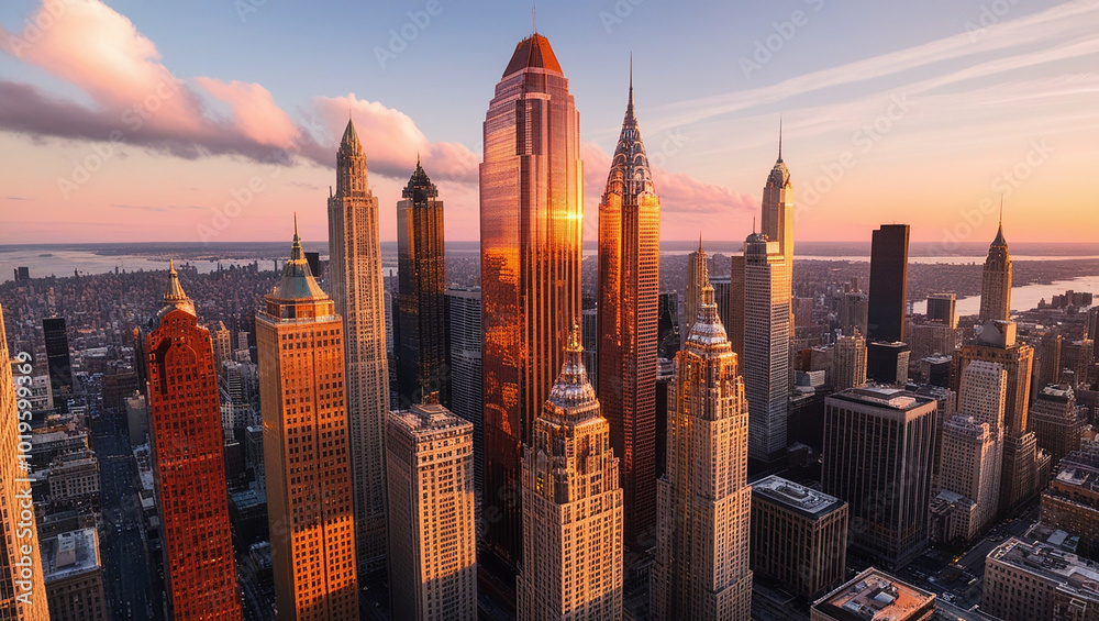 Obraz premium Aerial View of City Skyline at Sunset