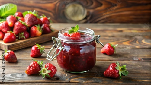 Wallpaper Mural Delicious homemade strawberry jam in a glass jar on a rustic wooden table, sweet, fruit, spread, preserve, fresh, breakfast Torontodigital.ca
