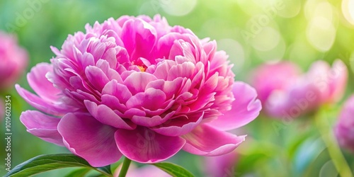 Fototapeta Naklejka Na Ścianę i Meble -  Close up of a vibrant pink peony with delicate petals , pink, peony, flower, close up, macro, botanical, vibrant, beauty, nature
