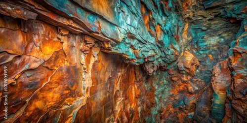 Abstract texture of oxidated copper on underground mine walls in Roros, Norway , copper, oxidated, abstract, texture, underground
