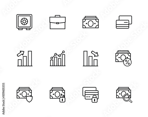 Set Line Icons. Black and White icons pack. Money, Stock Market, Savings. Vector illustration.