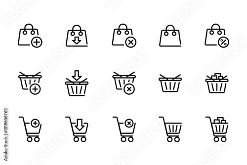 E-commerce Marketplace icon set. Online shopping and cart elements. E-business symbol. Outline icons vector collection.e