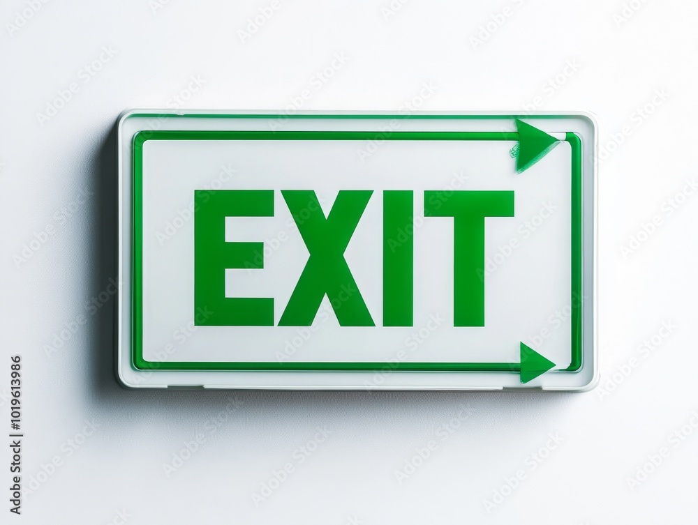 A clean, rectangular green exit sign displayed against a plain white background. The bold green letters form the word A clean, rectangular green exit sign displayed against a plain white background. The bold green letters form the word