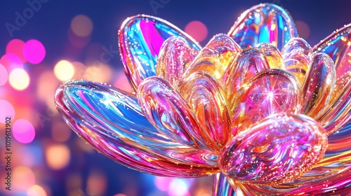 vibrant and colorful abstract flower with glossy finish, surrounded by dreamy bokeh background. interplay of light creates magical and enchanting atmosphere