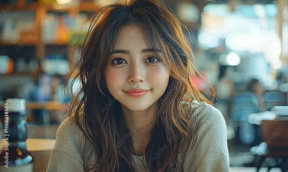 Smiling Woman in Cafe