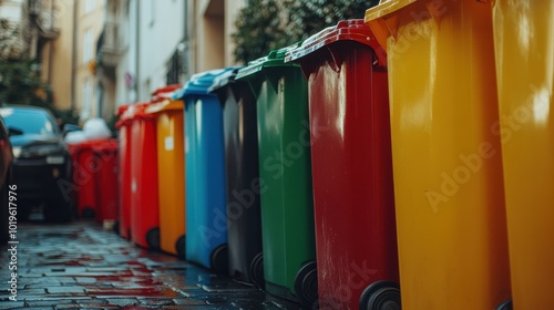 Colorful Trash Bins in Urban Alley