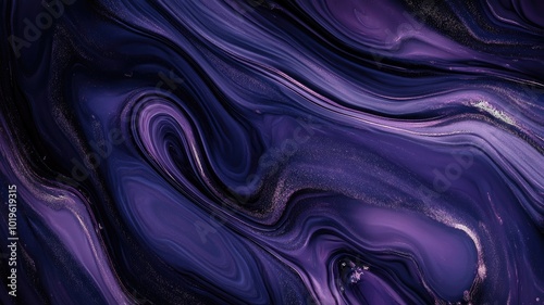 Abstract Swirling Purple and Black Liquid with Glitter