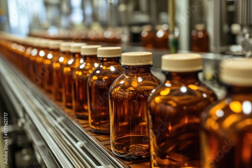 Wallpaper Mural A row of brown bottles on a conveyor belt Torontodigital.ca