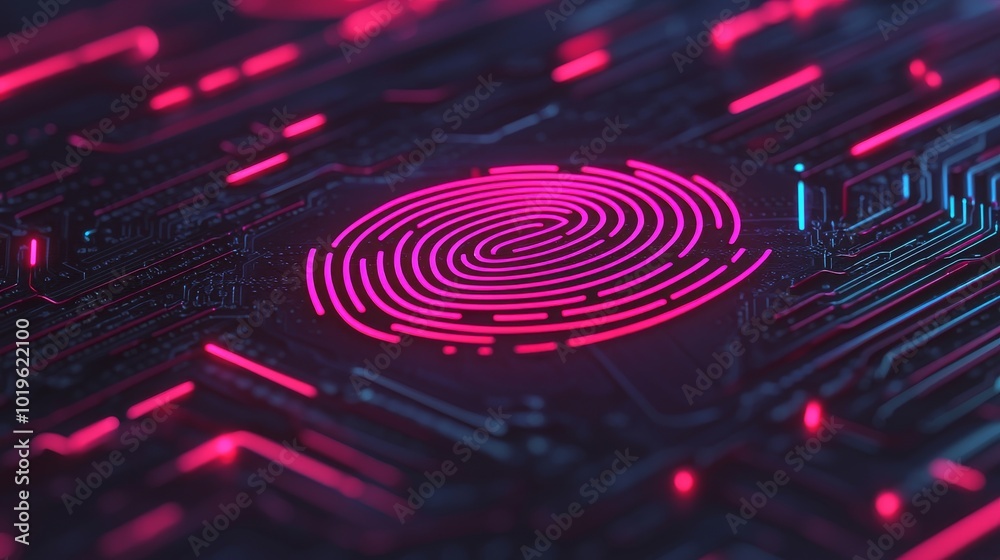 A vibrant digital fingerprint pattern set against a dark, futuristic background, showcasing technology and data security. A vibrant digital fingerprint pattern set against a dark, futuristic background, showcasing technology and data security.