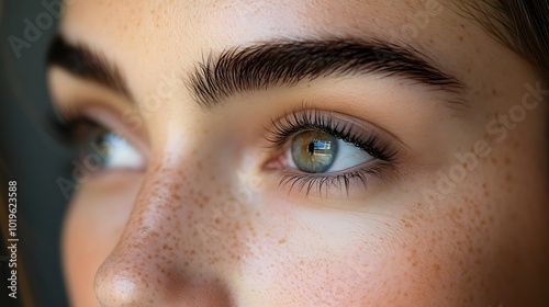 Beauty Close Up Womans Eyebrows Before And After Correction Difference Between Female Face With And Without Permanent Makeup : Generative AI photo