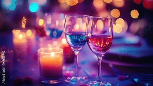 Romantic Evening with Candles and Wine Glasses