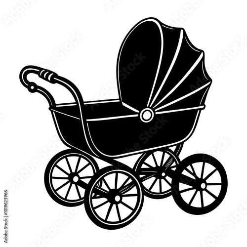 Baby Stroller, Baby Buggy Silhouette Clipart, Outline, Newborn, Carriage, Digital Paper Cut File