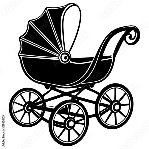 Baby Stroller, Baby Buggy Silhouette Clipart, Outline, Newborn, Carriage, Digital Paper Cut File
