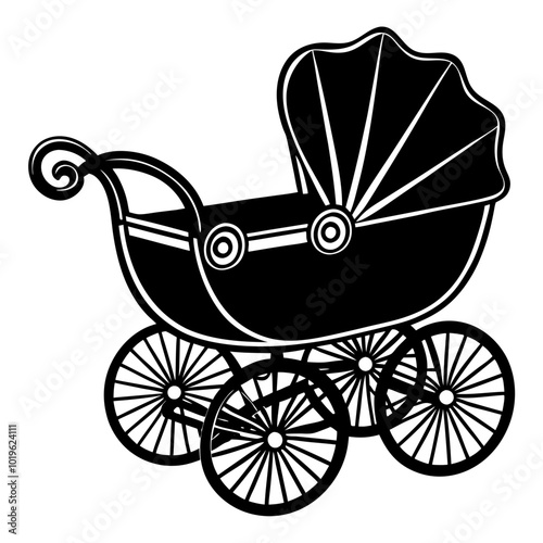 Baby Stroller, Baby Buggy Silhouette Clipart, Outline, Newborn, Carriage, Digital Paper Cut File