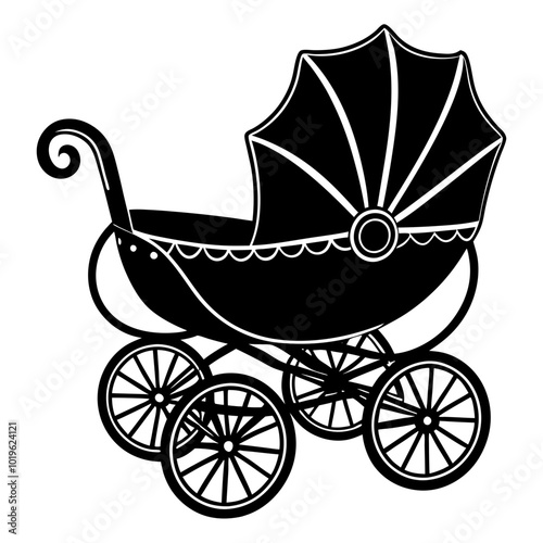 Baby Stroller, Baby Buggy Silhouette Clipart, Outline, Newborn, Carriage, Digital Paper Cut File