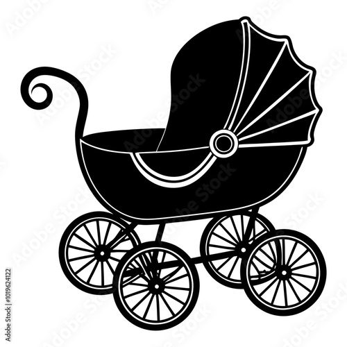 Baby Stroller, Baby Buggy Silhouette Clipart, Outline, Newborn, Carriage, Digital Paper Cut File