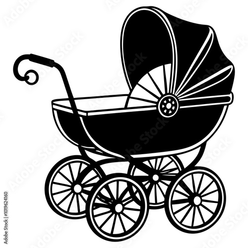 Baby Stroller, Baby Buggy Silhouette Clipart, Outline, Newborn, Carriage, Digital Paper Cut File
