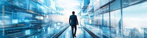 Modern business and city architecture photo abstract double exposure collage of various professional business people in an urban city scene for banner. Generative AI