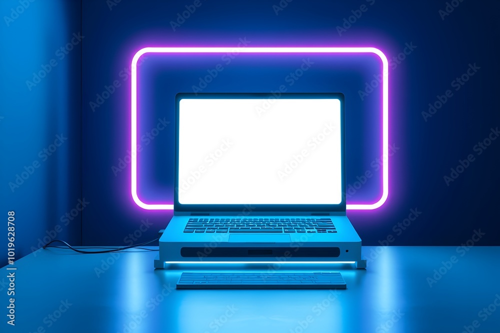 Laptop with Neon Frame and Blue Lighting Laptop with Neon Frame and Blue Lighting