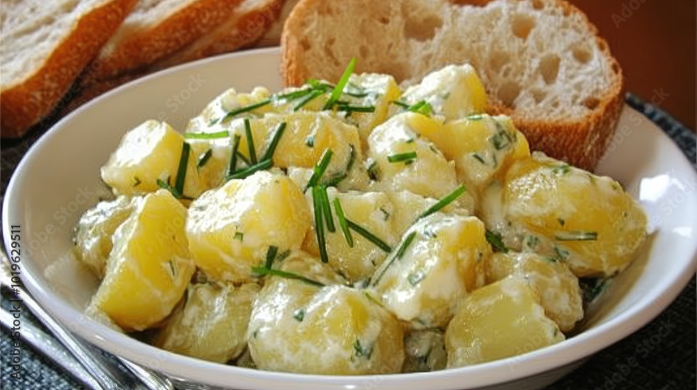Creamy Potato Salad with Fresh Herbs and Bread Creamy Potato Salad with Fresh Herbs and Bread