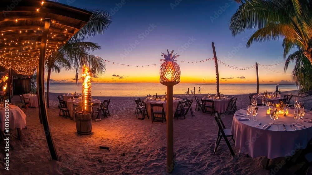 Serene Beachside Dining at Sunset Serene Beachside Dining at Sunset