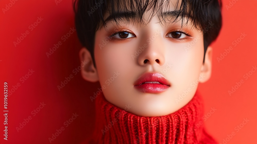 Fashion portrait of Asian boy Genderless makeup Korean makeup Mens cosmetics : Generative AI Fashion portrait of Asian boy Genderless makeup Korean makeup Mens cosmetics : Generative AI