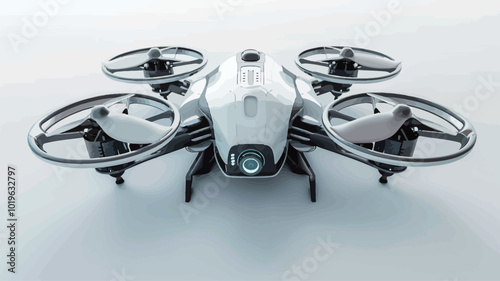 3d rendering of drone quadcopter with camera on white background 