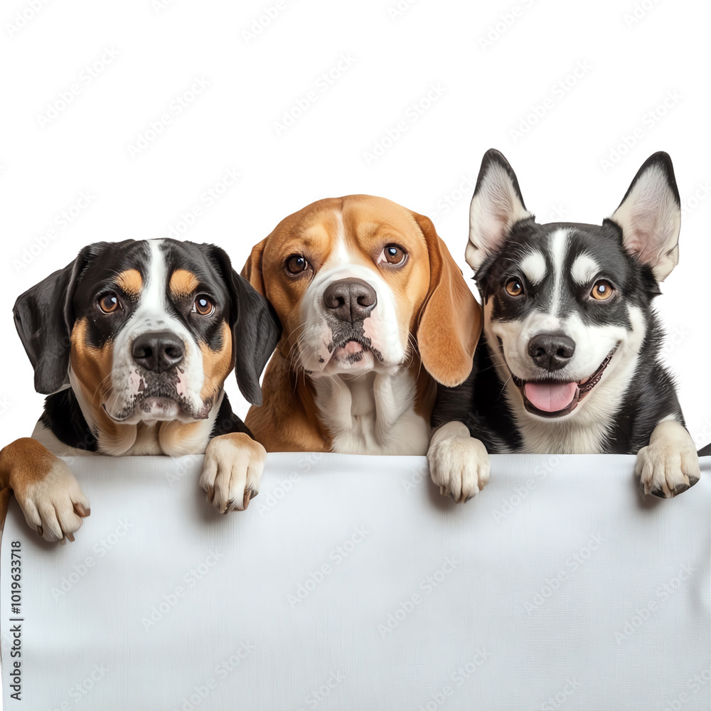 Three adorable dogs posing together on a white background Three adorable dogs posing together on a white background