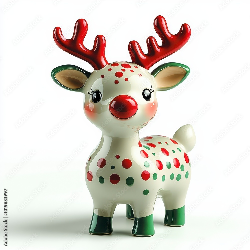 A playful reindeer figurine with festive detailing A playful reindeer figurine with festive detailing