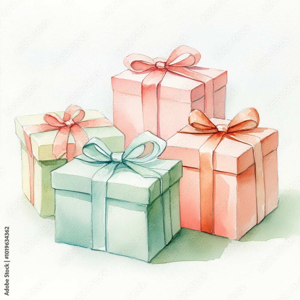 Fototapeta premium Wrapped gift boxes with ribbons and bows