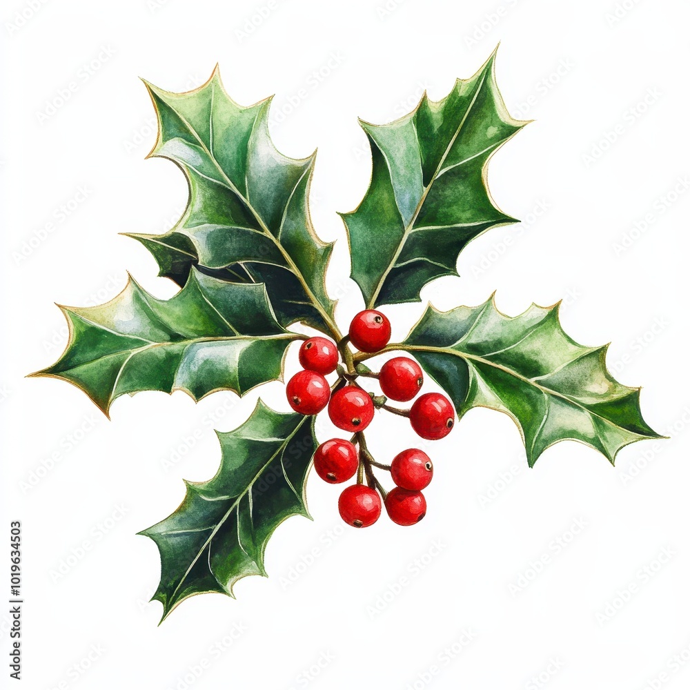 Holly leaves with vibrant red berries Holly leaves with vibrant red berries