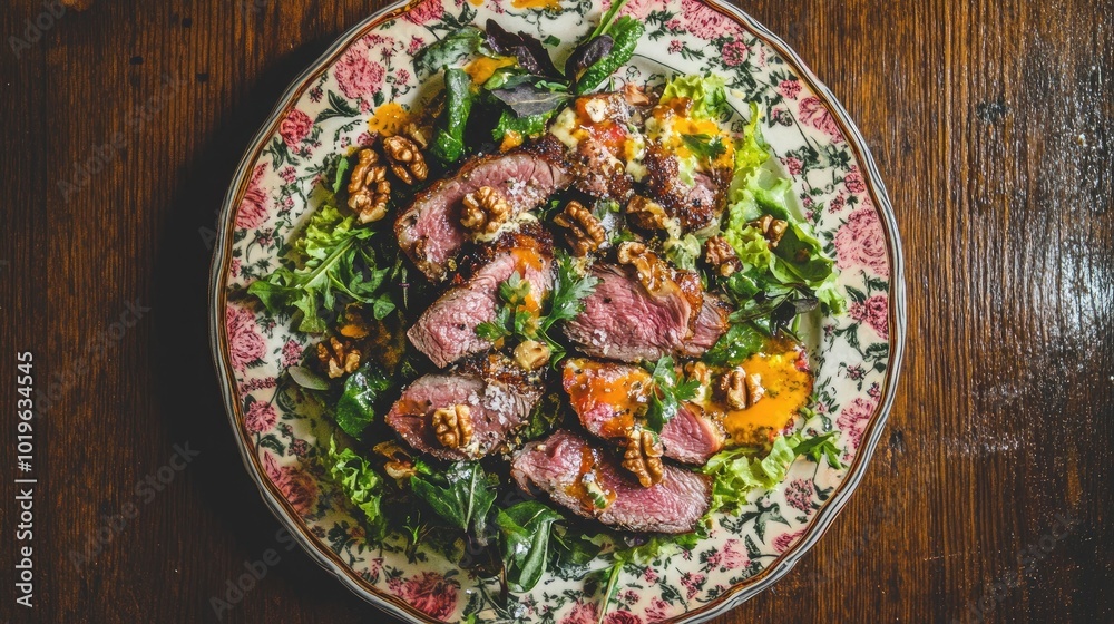 Delicious Salad with Grilled Meat and Nuts Delicious Salad with Grilled Meat and Nuts