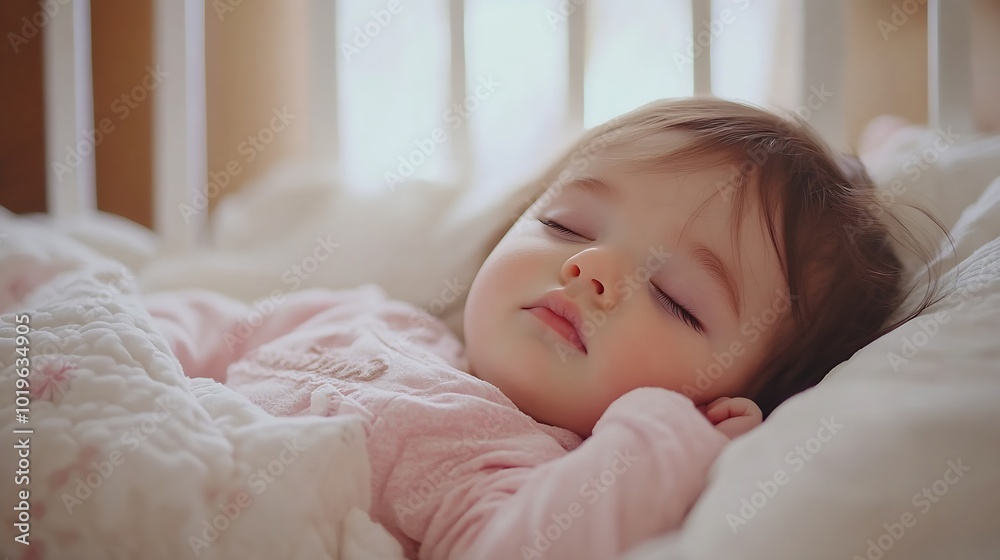 Baby girl sleeping in crib at home : Generative AI Baby girl sleeping in crib at home : Generative AI