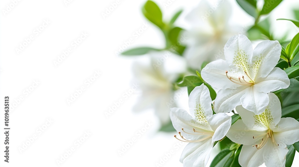 Obraz premium Azaleas flowers with leaves White flowers isolated on white background with clipping path : Generative AI