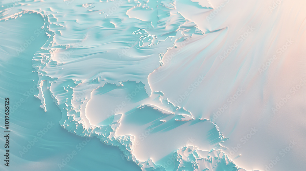 Obraz premium 3D topographic map of North America with soft lighting and pastel tones