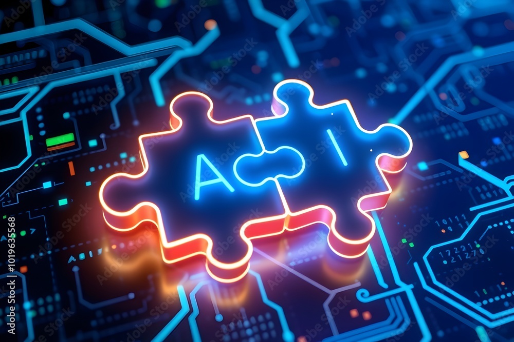 AI and Data Integration Puzzle on Circuit Board AI and Data Integration Puzzle on Circuit Board