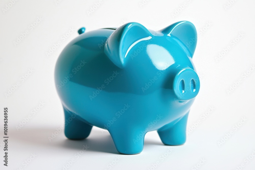 A glossy turquoise piggy bank designed for saving money. A glossy turquoise piggy bank designed for saving money.