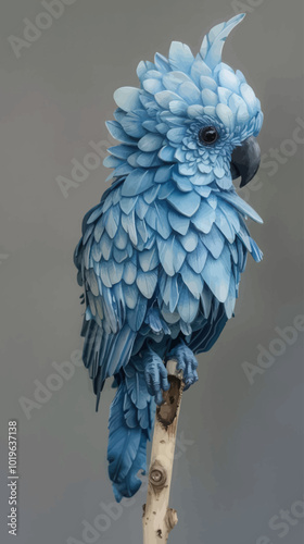 Blue Parrot Sculpture on Branch  
