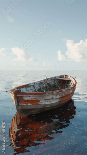 Old Wooden Boat in Calm Water  
