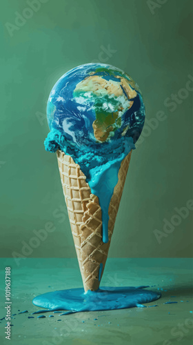 Melting Earth in Ice Cream Cone 
